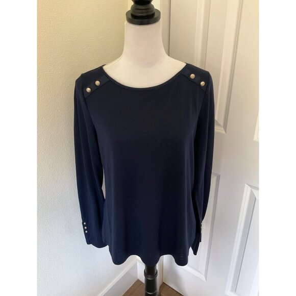 White House Black Market size Large Blue Longsleeve Silver Buttons - Picture 2 of 6